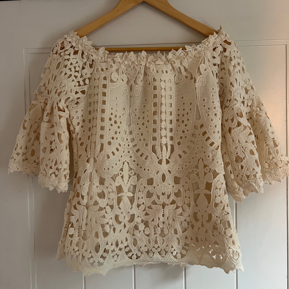 Lace Off-Shoulder Blouse - Cream Women Top